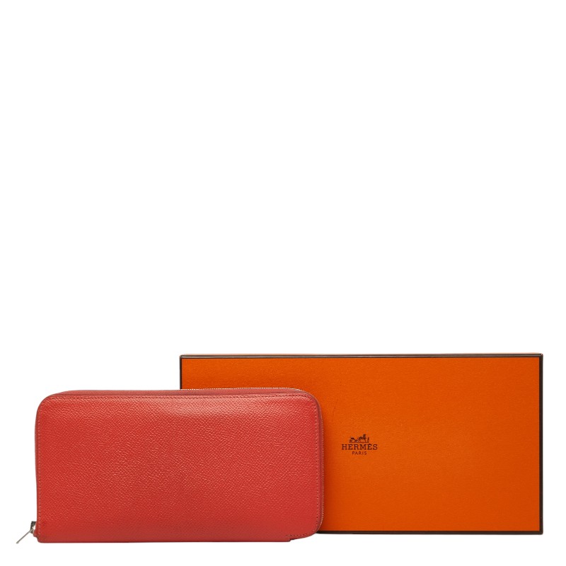 エルメス アザップロング シルクイン ラウンドジッパー 長紙入れ 赤いこと系 ヴォーエプソン レディース HERMES 【中古】