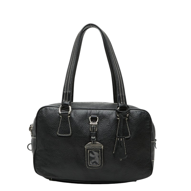 プラダ ロゴタイプ ハンドバック ボストンバッグ 黒いこと なめし革 レディース PRADA 【中古】