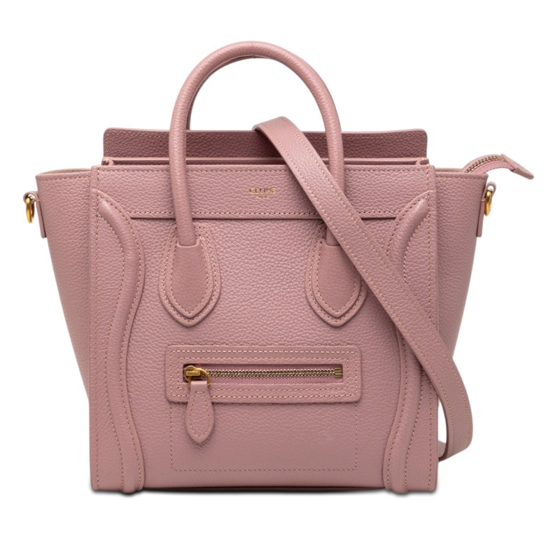 セリーヌ ラゲージ ナノ ショッパー ハンドバック ショルダーバッグ 2WAY さくら色 なめし革 レディース CELINE 【中古】