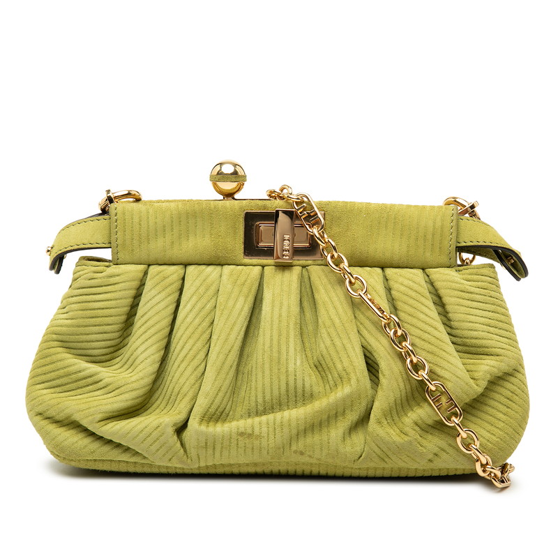 フェンディ ピーカブークリック チェーン店ショルダーバッグ 8BP118 緑であること スウェード レディース FENDI 【中古】