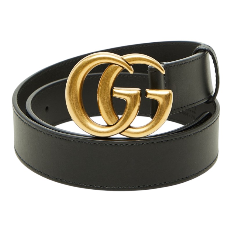 グッチ GGマーモント GGエンブレム ワイド バックルベルト 414516 ブラック レザー レディース GUCCI 【中古】|【銀座パリス】 店