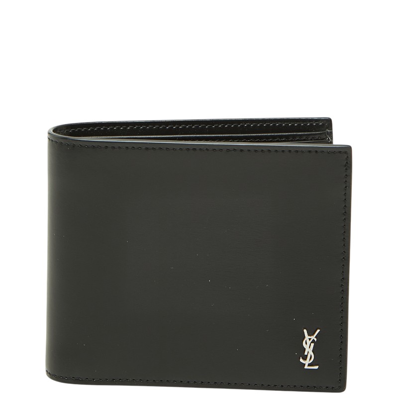 サンローラン タイニーカサンドラ YSLロゴタイプ 二つ折り金入れ 黒いこと なめし革 レディース SAINT LAURENT 【中古】