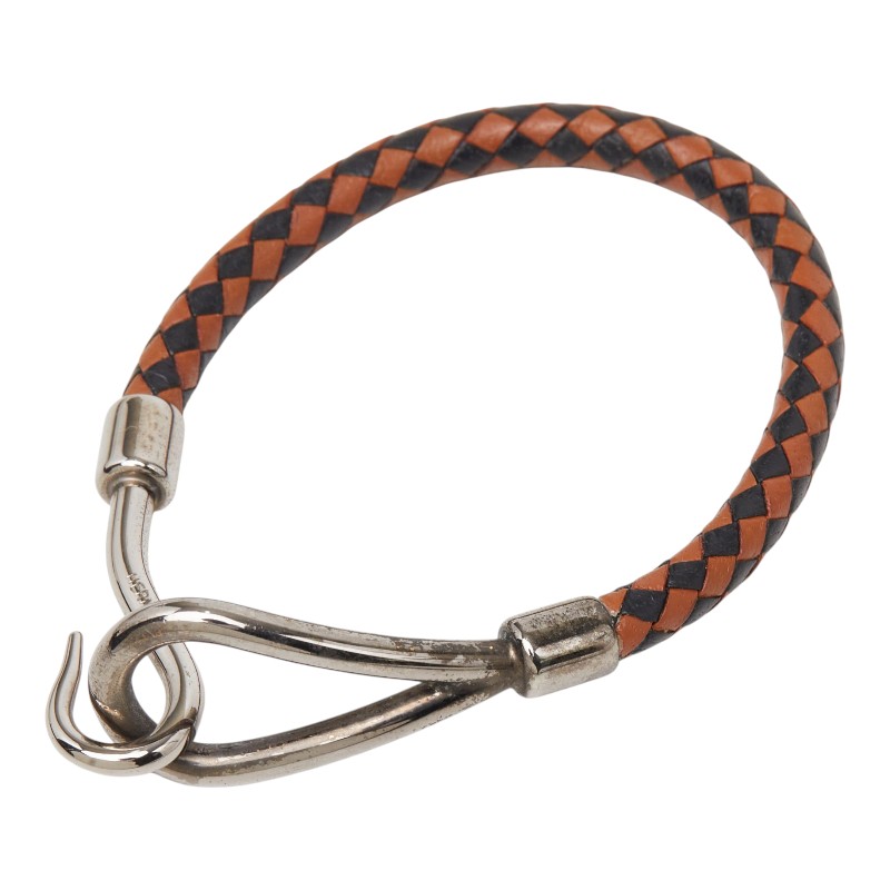 エルメス ジャンボブレス ブレスレット シルバーブラウン メタル レザー レディース HERMES 【中古】｜【銀座パリス】　店