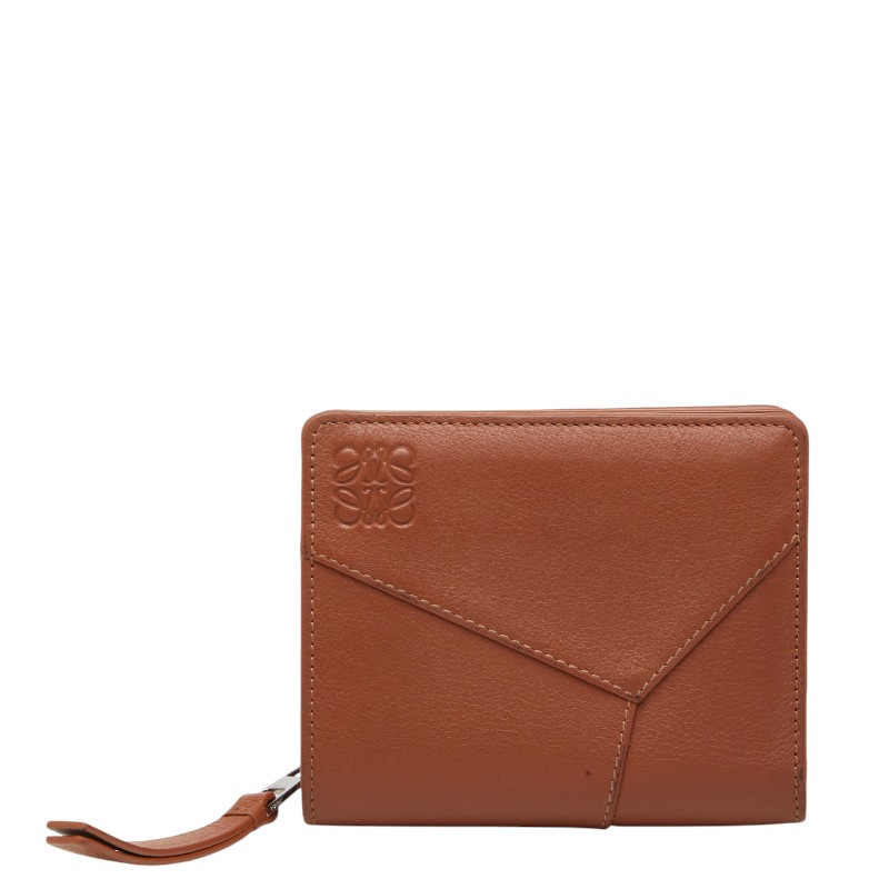 ロエベ アナ瓦 謎合わせ コンパクトウォレット 二つ折り紙入れ 赤銅色 なめし革 レディース LOEWE 【中古】