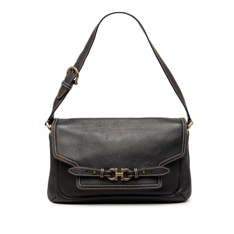 サルヴァトーレフェラガモ ガンチーニ ショルダーバッグ 一肩肉 黒いこと なめし革 レディース Salvatore Ferragamo 【中古】