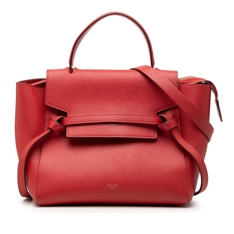 セリーヌ 三尺帯御徒面子 マイクロ ハンドバック ショルダーバッグ 2WAY 赤いこと なめし革 レディース CELINE 【中古】