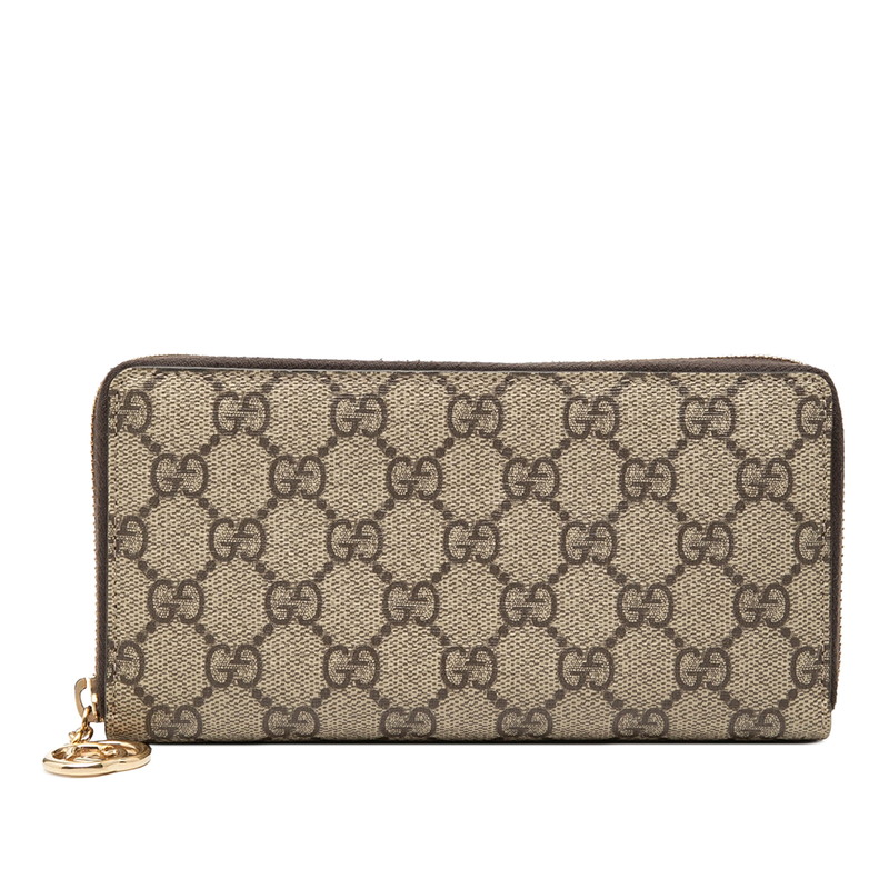 グッチ GGスプリーム ラウンドチャック 長金入れ 307982 ベージュ 赤銅色 PVC レディース GUCCI 【中古】