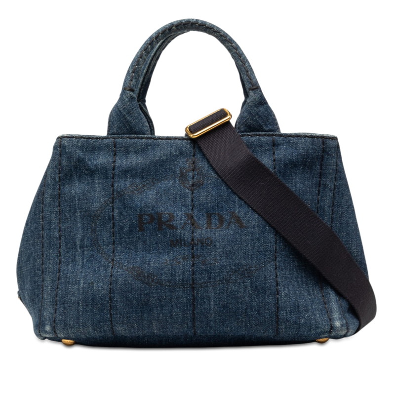 プラダ カナパ ハンドバック ショルダーバッグ 2WAY B2439G 青碧 ジーンズ レディース PRADA 【中古】