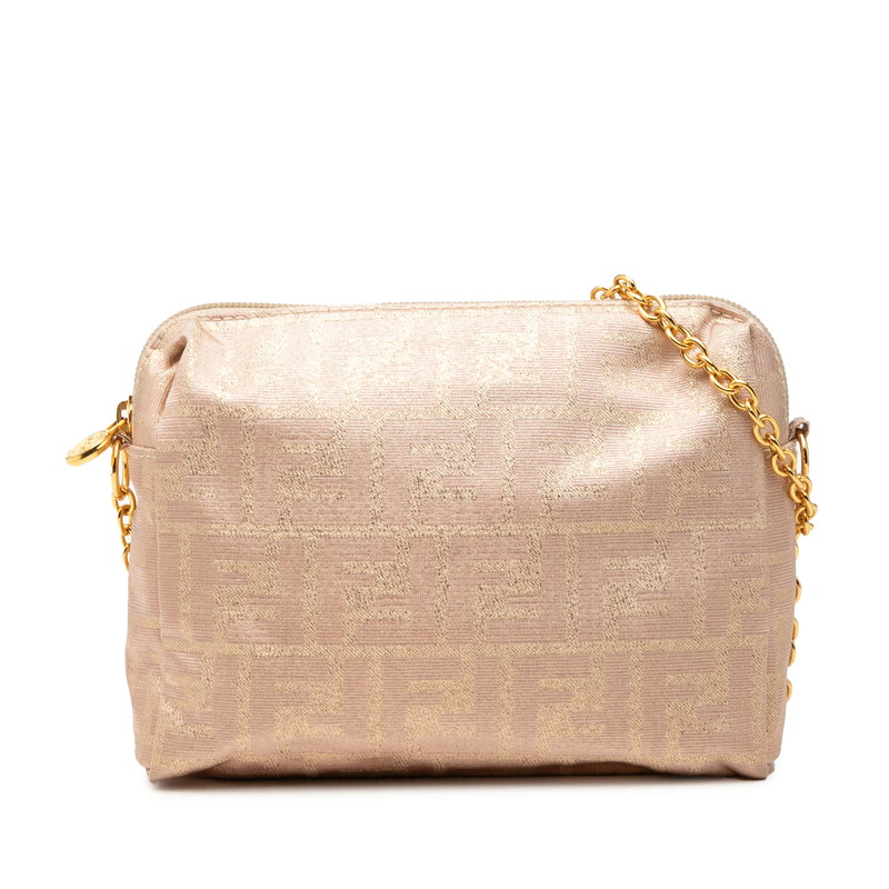 フェンディ ズッカ ラメ チェーン店 ショルダーバッグ サクラ色 ベージュ 帆布 レディース FENDI 【中古】
