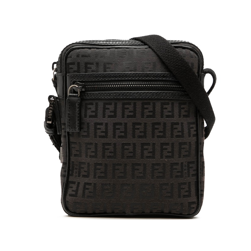 フェンディ ズッキーノ 斜め掛け ショルダーバッグ 8BT098 ブラウン ブラック キャンバス レザー レディース FENDI 【中古】｜【銀座パリス】　店