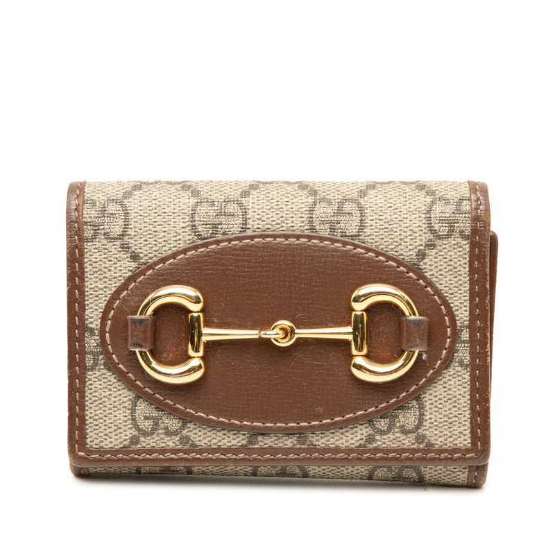 グッチ GGスプリーム 配管ビット 三つ折り紙入れ 644462 ベージュ 赤銅色 PVC なめし革 レディース GUCCI 【中古】