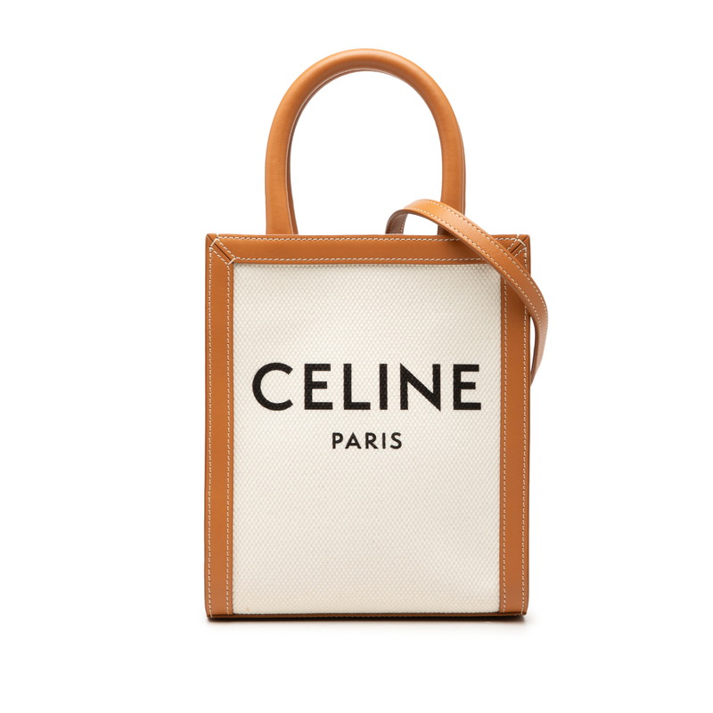セリーヌ バーティカルカバ ハンドバック ショルダーバッグ 2WAY 白いこと 赤銅色 帆布 なめし革 レディース CELINE 【中古】