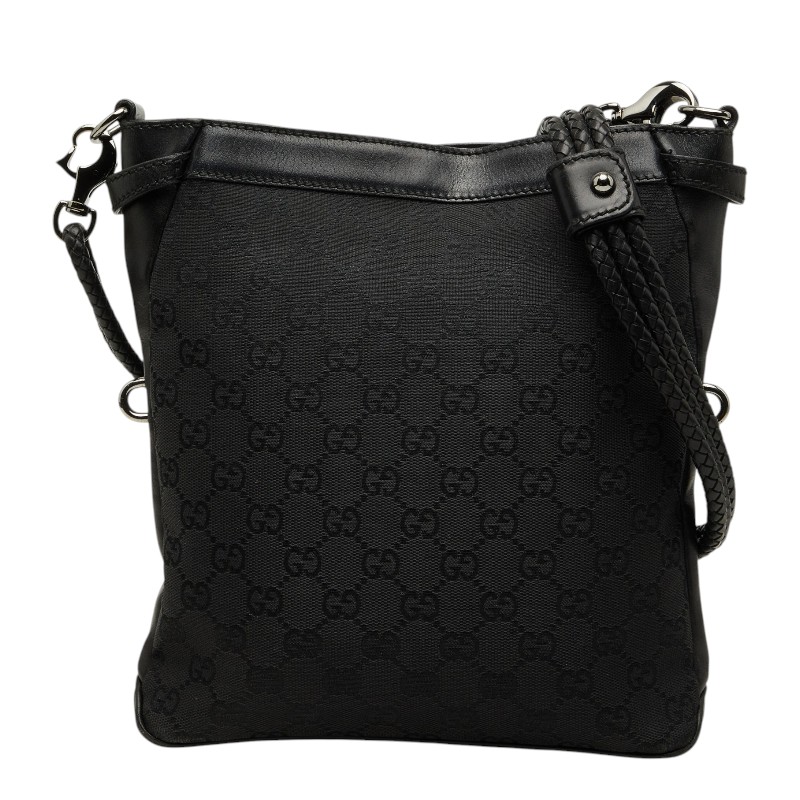 グッチ GG帆布 曲がった掛け ショルダーバッグ 109106 黒いこと 帆布 なめし革 レディース GUCCI 【中古】