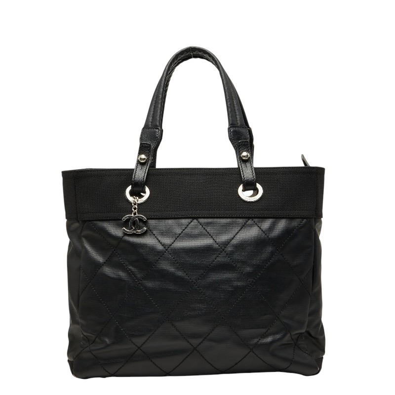 シャネル ココマーク パリビアリッツMM トートバッグ 黒いこと なめし革 上塗り帆布 レディース CHANEL 【中古】