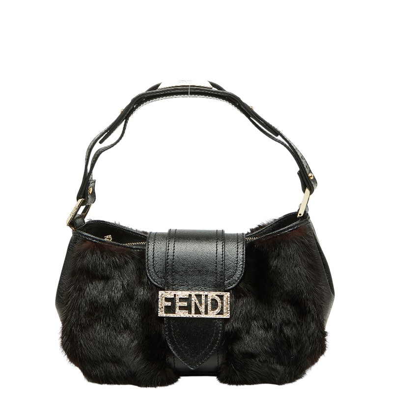 フェンディ マンマバゲット ロゴ ハンドバッグ ワンショルダーバッグ ブラック ブラウン ファー レザー レディース FENDI 【中古】｜【銀座パリス】　店