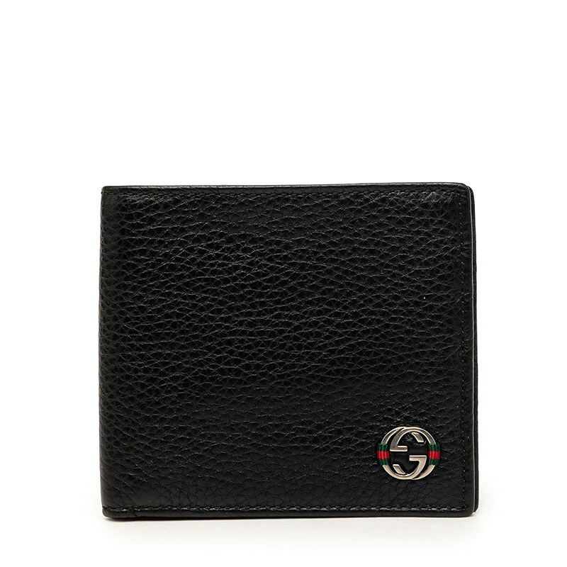 グッチ インターロッキングG 二つ折り紙入れ 308795 黒いこと なめし革 レディース GUCCI 【中古】