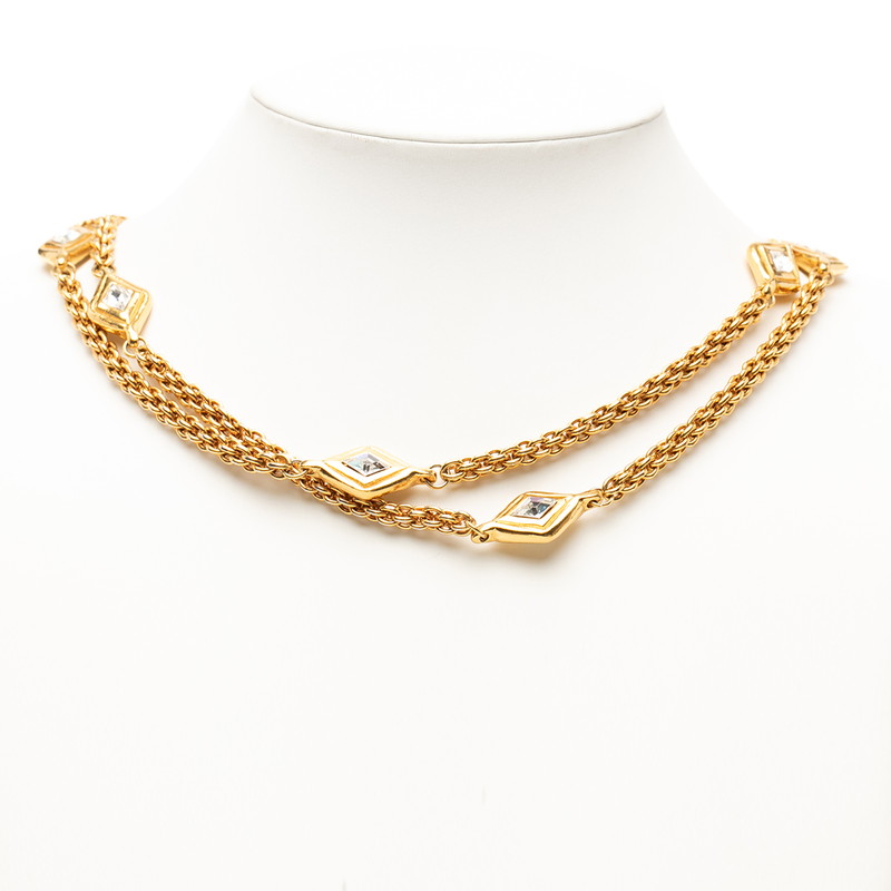 シャネル ひし形モチーフ 2連 チェーン ネックレス ゴールド メッキ ラインストーン レディース CHANEL 【中古】|【銀座パリス】 店