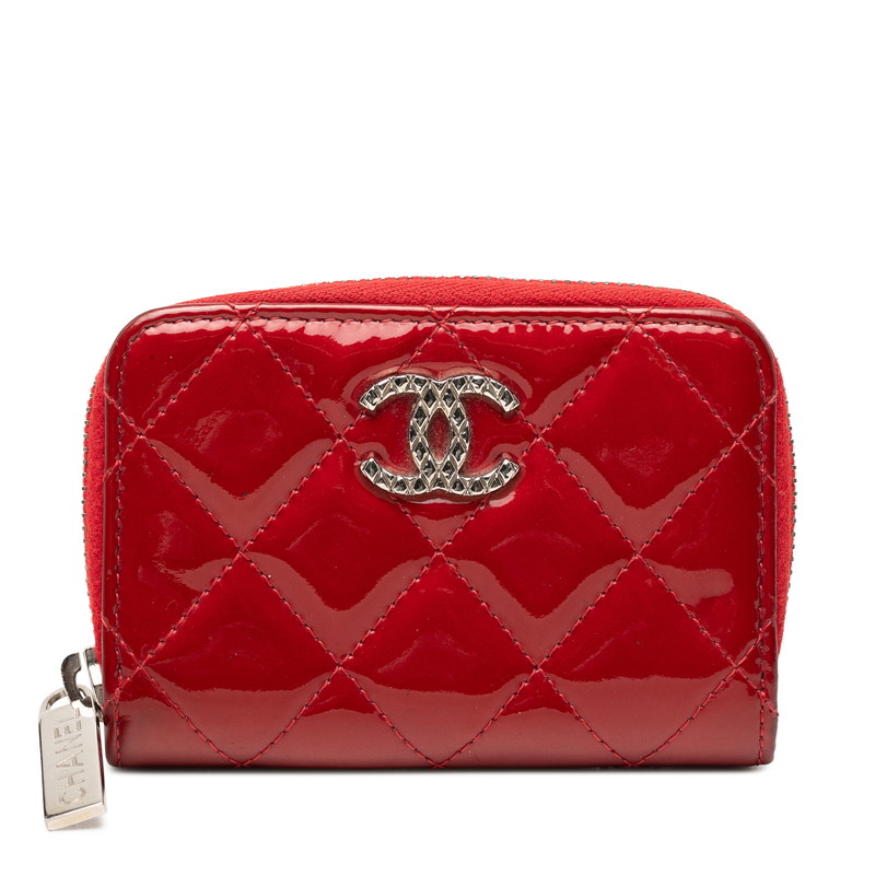 シャネル ココマーク マトラッセ ラウンドファスナー コインケース 小銭入れ レッド パテントレザー レディース CHANEL 【中古】｜【銀座パリス】　店