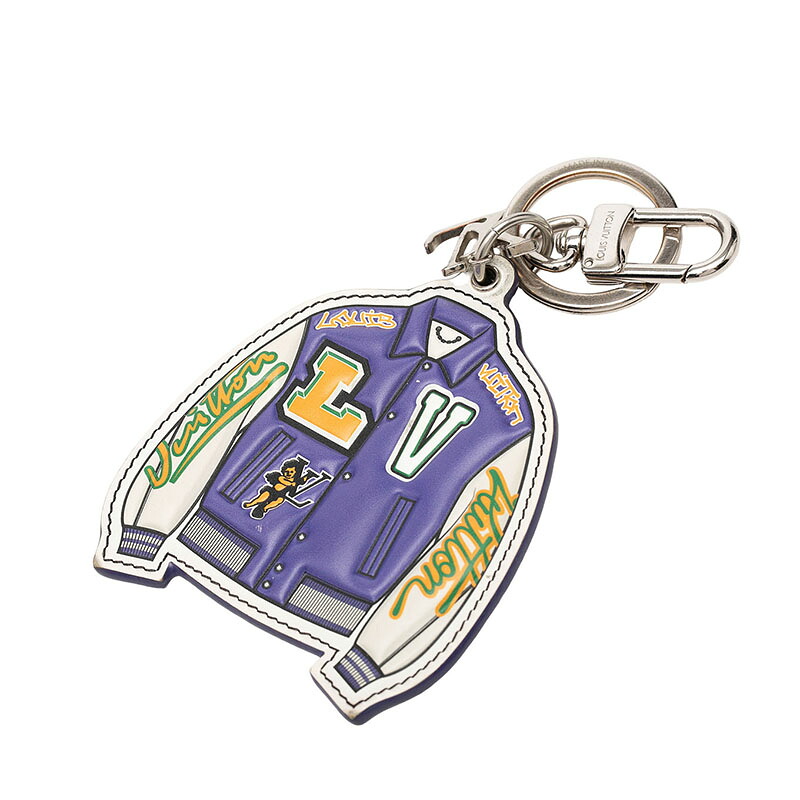 ルイ ヴィトン ポルト クレ LV バーシティ ジャケット キーホルダー MP3385 パープル ホワイト レザー メタル レディース LOUIS VUITTON 【中古】｜【銀座パリス】　店