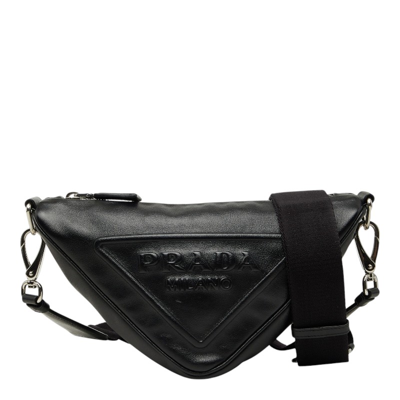 プラダ 三角ロゴプレート 斜め掛け ショルダーバッグ ブラック レザー レディース PRADA 【中古】|【銀座パリス】 店