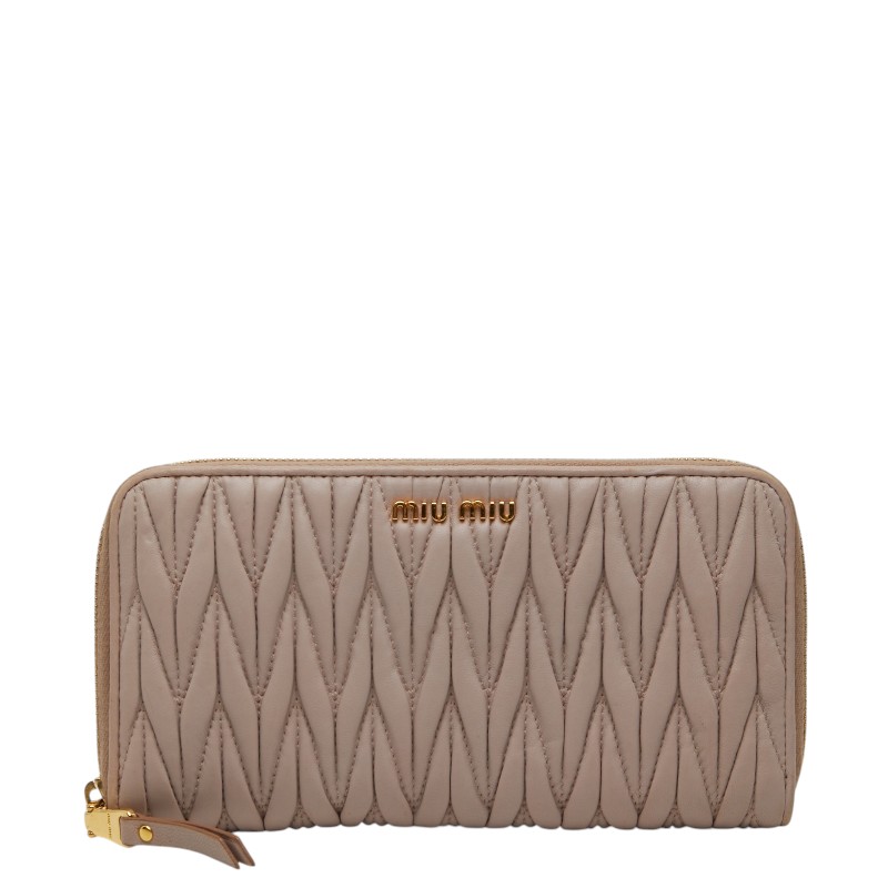 ミュウミュウ マテラッセ ラウンドジッパー 長紙入れ さくら色 なめし革 レディース MIUMIU 【中古】
