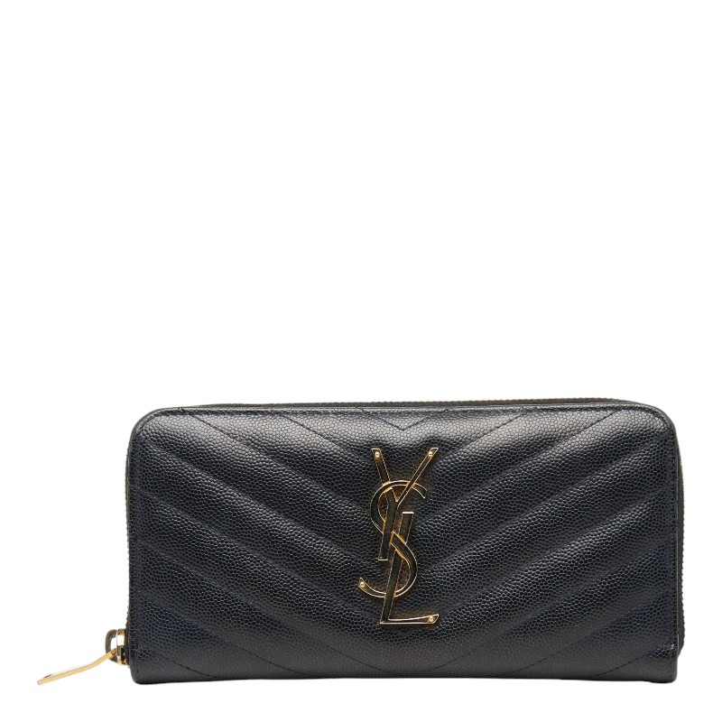 サンローラン モノグラム YSLロゴタイプ ラウンドジッパー 長紙入れ 358094 黒いこと なめし革 レディース SAINT LAURENT 【中古】