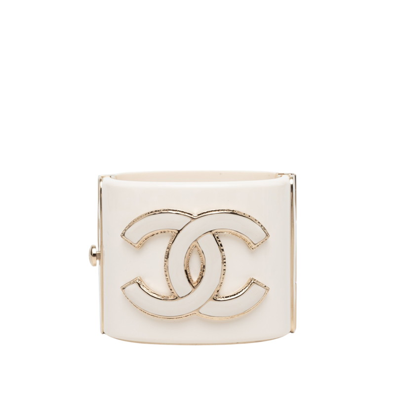シャネル ココマーク バングル ブレスレット G22刻印 ホワイト ゴールド メッキ プラスチック レディース CHANEL 【中古】｜【銀座パリス】　店