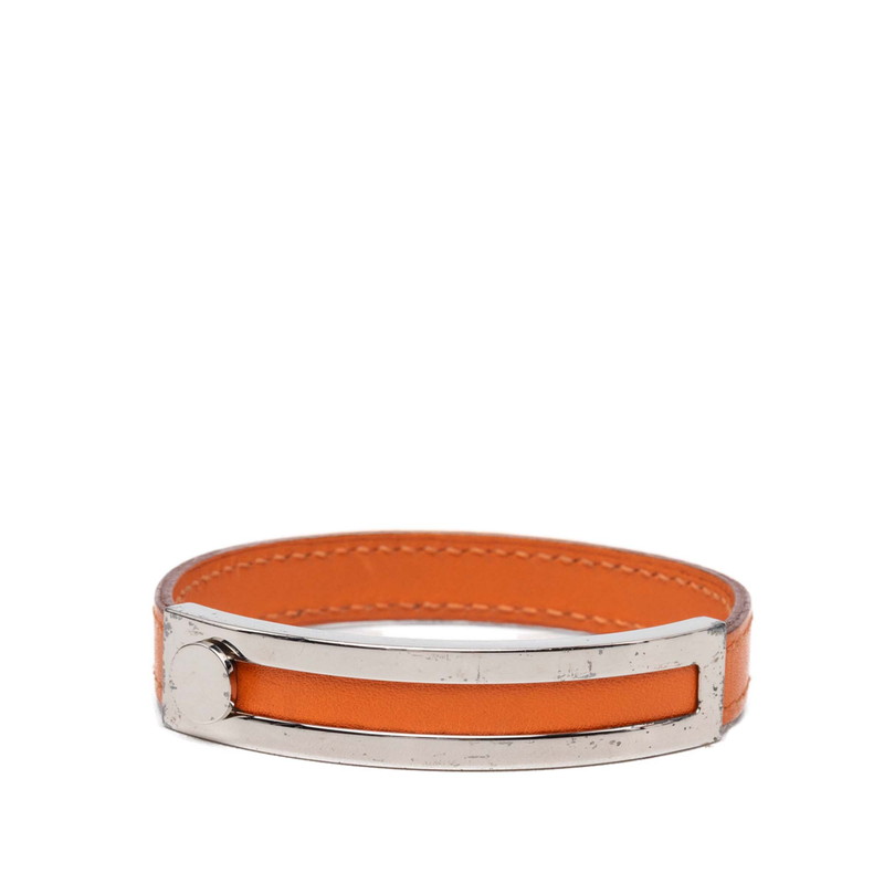 エルメス プスプス ブレスレット □G刻印 オレンジ系 シルバー メタル レザー レディース HERMES 【中古】｜【銀座パリス】　店