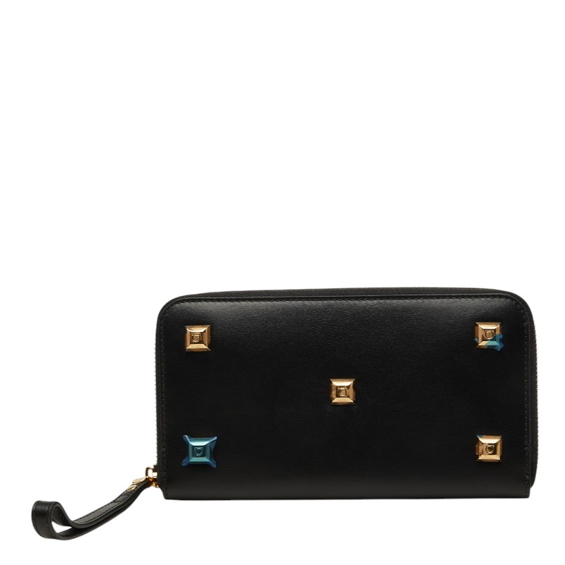 サルヴァトーレフェラガモ スタッズ ガンチーニ ラウンドファスナー 長財布 ブラック レザー レディース Salvatore Ferragamo 【中古】|【銀座パリス】 店