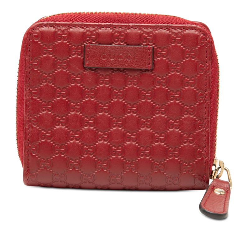 グッチ マイクログッチシマ 二つ折り財布 コンパクト ウォレット Wホック 449395 レッド レザー レディース GUCCI 【中古】｜【銀座パリス】　店