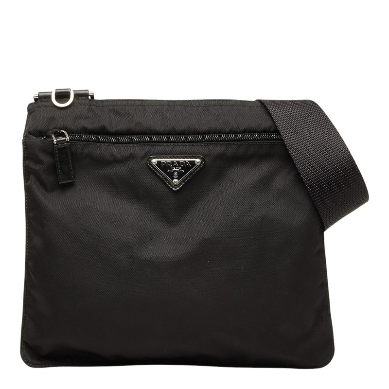 プラダ 三角ロゴプレート 斜め掛け ショルダーバッグ BT0420 ブラック ナイロン レザー レディース PRADA 【中古】｜【銀座パリス】　店