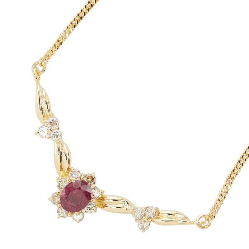 K18YG イエローゴールド ルビー0.71ct ダイヤ0.37ct フラワーモチーフ ペンダント ネックレス レディース 【中古】|【銀座パリス】 店