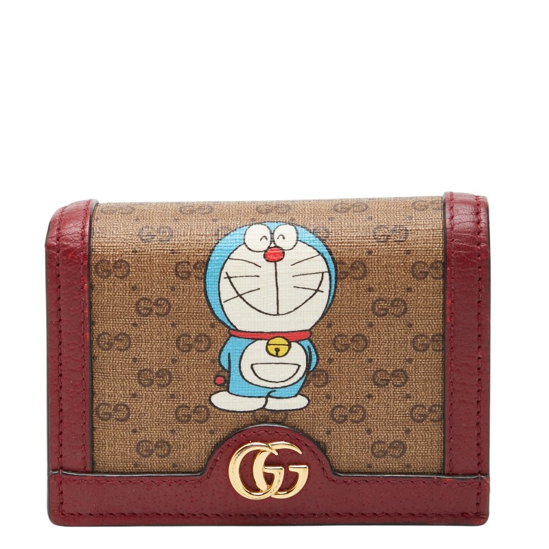 グッチ ミニGGスプリーム ドラえもん 二つ折り財布 647788 ベージュ ワインレッド系 PVC レザー レディース GUCCI 【中古】|【銀座パリス】 店