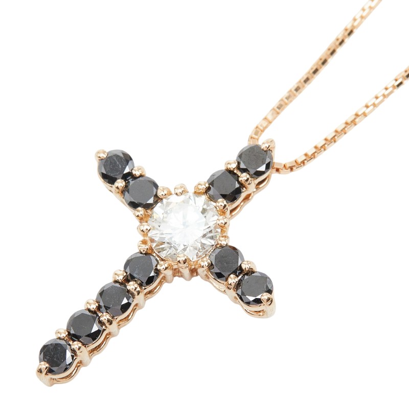 K18PG ピンクゴールド ダイヤモンド ダイヤ0.30ct ブラックダイヤ0.55ct クロスモチーフ ペンダント ネックレス レディース 【中古】|【銀座パリス】 店