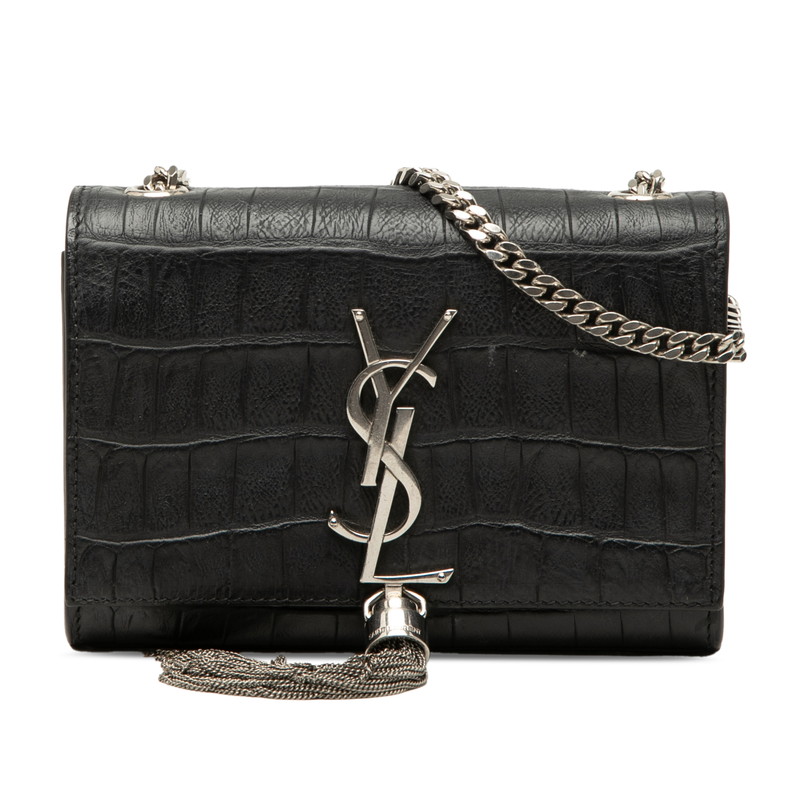 サンローラン YSLロゴ モノグラム ケイト クロコ型押し チェーン ショルダーバッグ ブラック レザー レディース SAINT LAURENT 【中古】｜【銀座パリス】　店