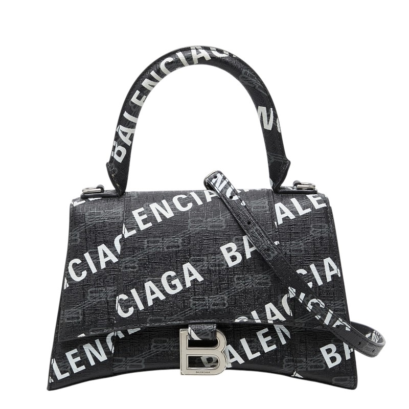 バレンシアガ BBモノグラム アワーグラスXS ハンドバッグ ショルダーバッグ 2WAY ブラック PVC レザー レディース BALENCIAGA 【中古】｜【銀座パリス】　店 87,780円