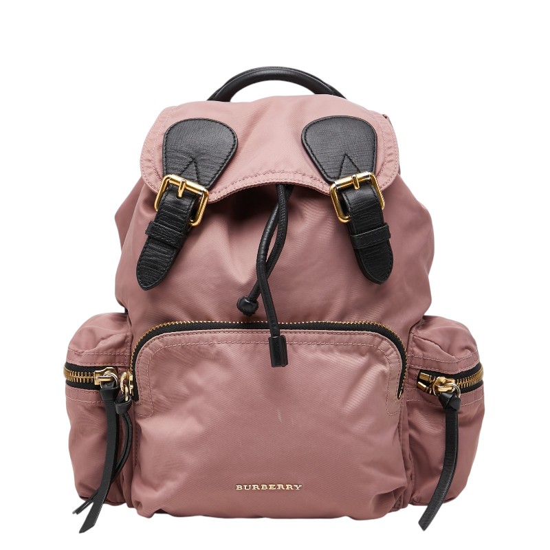 バーバリー ロゴ リュック バックパック ピンク ブラック ナイロン レザー レディース BURBERRY 【中古】｜【銀座パリス】　店