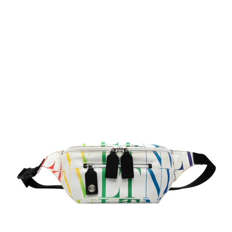 ヴァレンティノ VLTNロゴ ボディバッグ ベルトバッグ ホワイト マルチカラー ナイロン レディース VALENTINO 【中古】｜【銀座パリス】　店