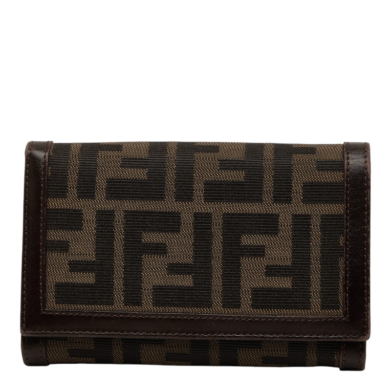 フェンディ ズッカ 二つ折り財布 2266 31052 008 ブラウン キャンバス レザー レディース FENDI 【中古】|【銀座パリス】 店