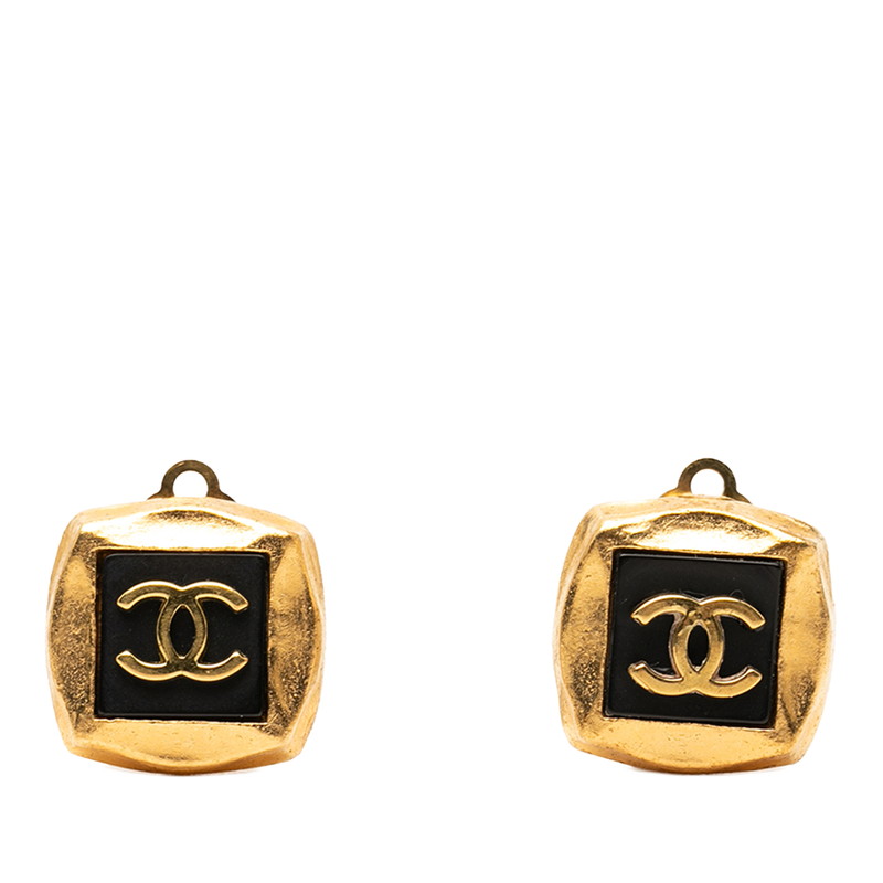 シャネル ココマーク ヴィンテージ スクエア イヤリング 95A ゴールド ブラック メッキ レディース CHANEL 【中古】｜【銀座パリス】　店