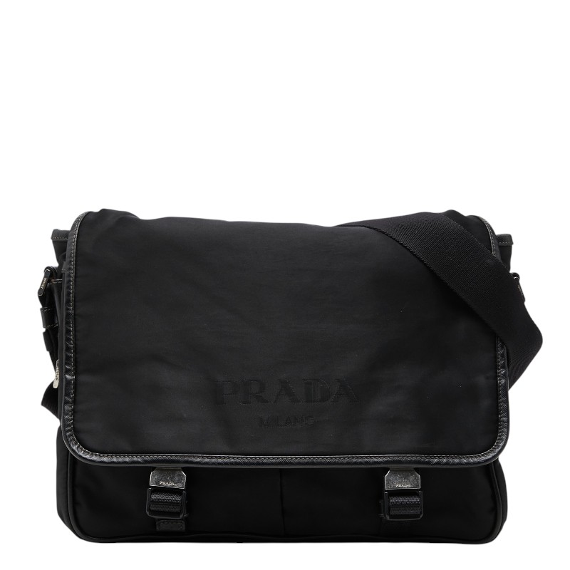 プラダ 三角ロゴプレート ショルダーバッグ メッセンジャーバッグ VA0768 ブラック ナイロン レザー レディース PRADA 【中古】｜【銀座パリス】　店