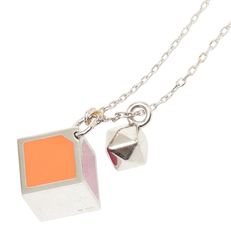 フェンディ ロゴ キューブ ネックレス シルバー ピンク オレンジ メタル レディース FENDI 【中古】|【銀座パリス】 店