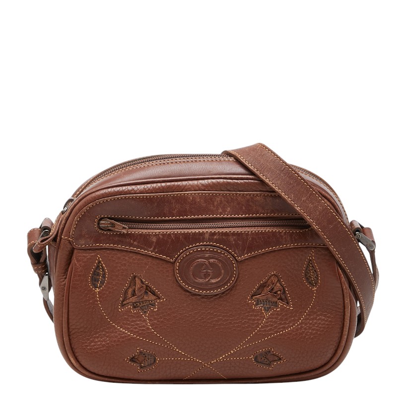 グッチ 斜め掛け ショルダーバッグ ブラウン レザー レディース GUCCI 【中古】｜【銀座パリス】　店