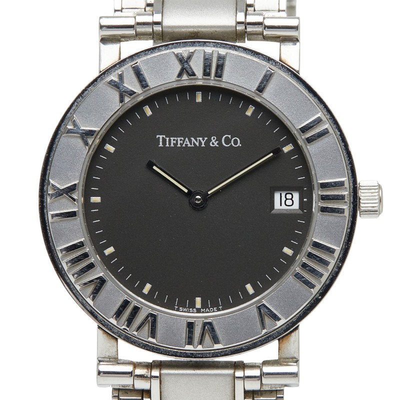 ティファニー アトラス 腕時計 クオーツ ブラック文字盤 ステンレススチール レディース TIFFANY&Co. 【中古】|【銀座パリス】 店