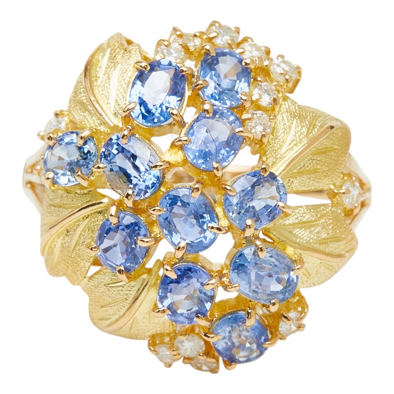 K18YG イエローゴールド サファイア2.87ct ダイヤ0.27ct フラワーモチーフ リング 指輪 レディース 18.5号 【中古】｜【銀座パリス】　店 64,900円