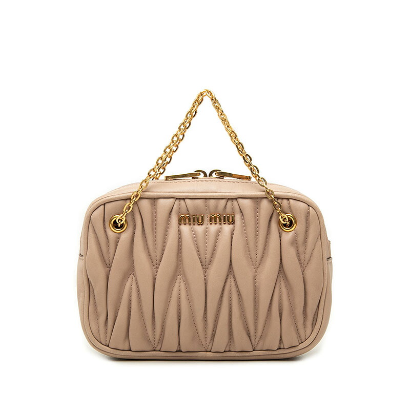 ミュウミュウ マテラッセ ポーチ ジュエリーケース アクセサリーケース ベージュ レザー レディース MIUMIU 【中古】｜【銀座パリス】　店