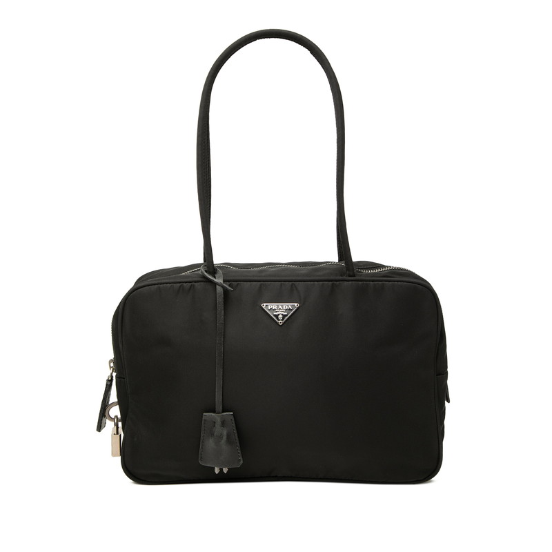 プラダ 三角ロゴプレート ハンドバッグ ブラック ナイロン レザー レディース PRADA 【中古】｜【銀座パリス】　店