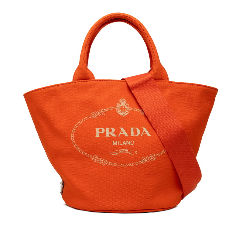 プラダ 三角ロゴプレート カナパ トートバッグ ショルダーバッグ 2WAY 1BG186 オレンジ キャンバス レディース PRADA 【中古】｜【銀座パリス】　店