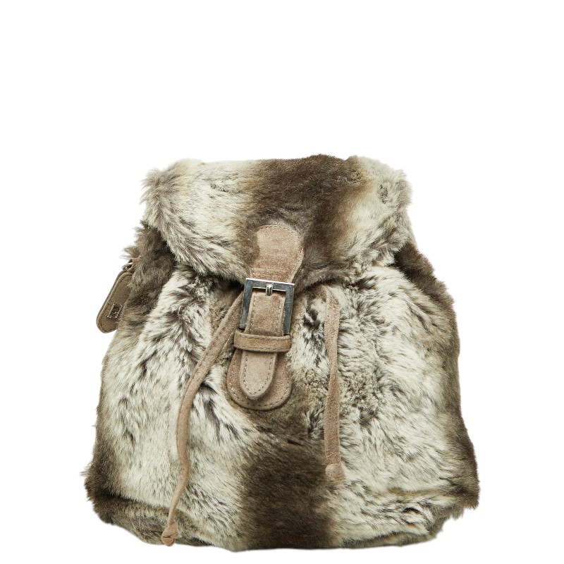 フェンディ ズッカ リュック バックパック グレー ファー スウェード レディース FENDI 【中古】｜【銀座パリス】　店