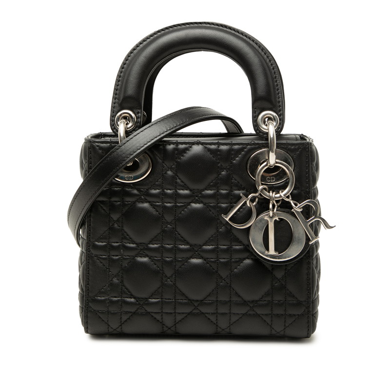 ディオール カナージュ レディディオール ミニ ハンドバッグ ショルダーバッグ 2WAY ブラック ラムスキン レディース Dior 【中古】｜【銀座パリス】　店